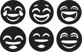 Laughing Face Emoji Set with Joyful Expressions in Flat Silhouette Design vector