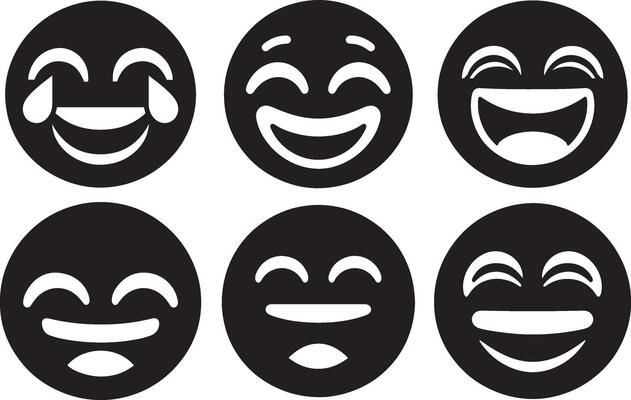 Laughing Face Emoji Set with Joyful Expressions in Flat Silhouette Design