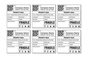 Modern Printable Shipping Label Template with Fragile Notice and Barcode for Package Delivery vector