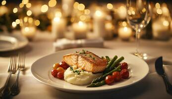 Pan-Seared Salmon with Mashed Potatoes and Asparagus photo