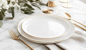 Elegant White and Gold Dinner Place Setting photo