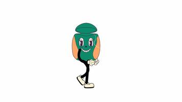 Groovy retro cartoon Dental floss walking in a seamless loop animation, 70s-inspired with transparent background. video