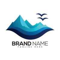 Abstract Mountain Range and Birds Icon or Logo Design Template vector