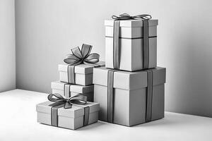 Elegant gift boxes with bows on a white background photo