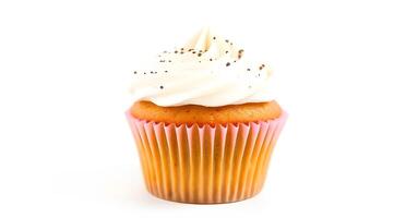 A cupcake with white frosting and sprinkles photo