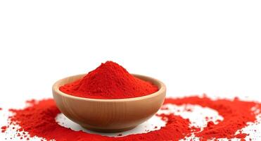 Red powder in a wooden bowl on a white background photo