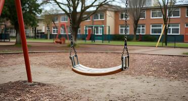 A swing is sitting in a playground photo