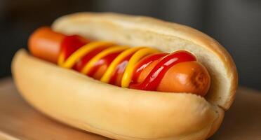 A hot dog with ketchup and mustard on it photo