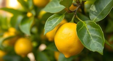 A lemon tree with many ripe lemons on it photo
