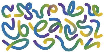 Set of gradient line element design. Creative art with colorful wavy line shapes isolated on a white vector