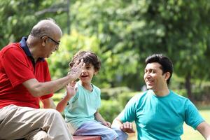 Grandfather With Son And Grandson Having Fun In Park photo