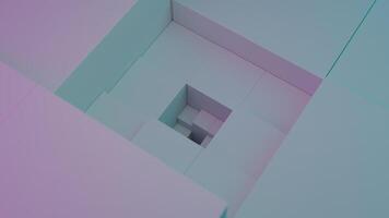 Abstract cubes forming a recursive structure with changing colors. Design video