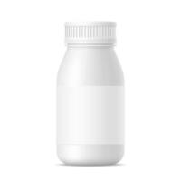 mat white realistic mockup of yogurt bottle with cap and paper label vector