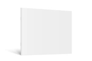 realistic standing 3d magazine mockup with white blank cover. Closed horizontal paperback booklet, catalog or magazine mock up on white background. Diminishing perspective vector