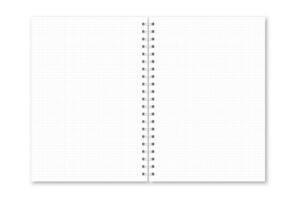 realistic opened notebook cover. Vertical white metallic white spiral bound blank notebook, copybook, brochure, menu. Template mock up of organizer or diary isolated. vector
