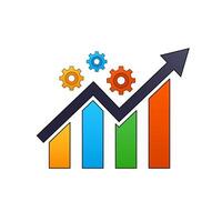 A colorful histogram with gears and an ascending arrow symbolizing business growth, success and progress. Ideal for business presentations and economic reports. vector
