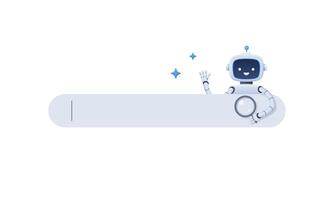 Chatbot character with search bar. AI help and support with information, seo, question. Artificial intelligence support, service concept. 3d illustration. vector