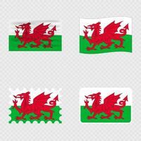 Wales national flag in four different styles. vector