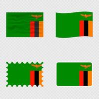 Zambia national flag in four different styles. vector