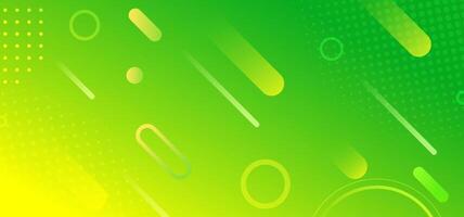 Dynamic green and yellow abstract background with modern tech shapes including lines, circles, and halftone effects. Perfect for UI design, marketing, and data-related graphics vector