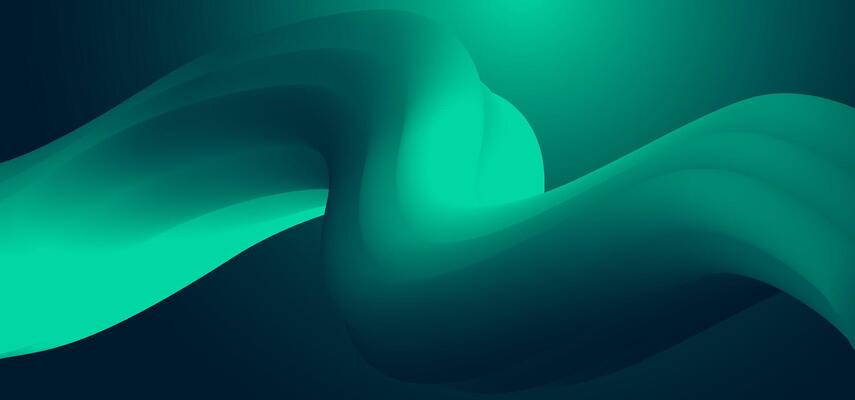 Abstract green and teal flowing wave background in modern 3D style. Perfect for technology presentations, digital posters, web design, or app UI. Elegant, clean, and futuristic visual style