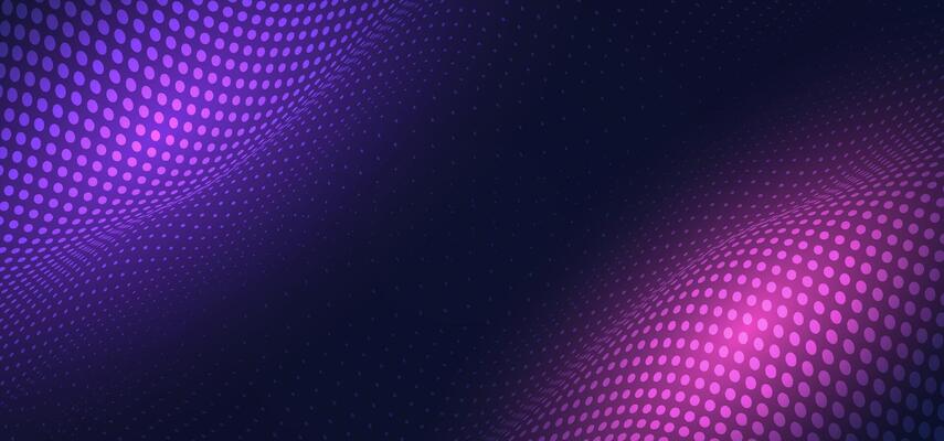 Vibrant halftone wave pattern in purple and pink colors. Dynamic dots form a tech-inspired backdrop on a dark theme, suitable for posters, covers, and UI