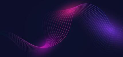 Modern digital technology background with elegant neon waves on dark gradient. Smooth abstract lines in purple and pink, ideal for tech presentations, futuristic designs, or business content vector