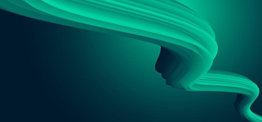 Fluid abstract ribbon shape in glowing green-blue tones, forming elegant wave patterns. Suitable for modern tech designs, presentations, banners, and minimalist digital concepts with a 3D effect