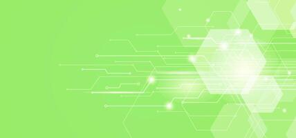 Digital technology background with abstract hexagons and circuit lines in a fresh green color palette. Ideal for innovation-themed projects and tech presentations vector