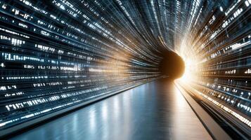 A tunnel with many data lines coming out of it photo