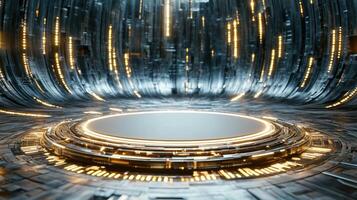 A futuristic futuristic space with a circular light photo