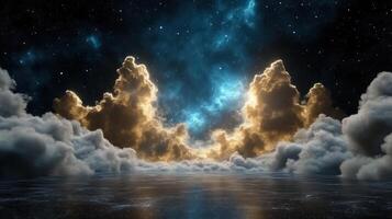 Clouds and stars in the sky over water photo