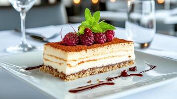 A piece of cheesecake on a white plate photo