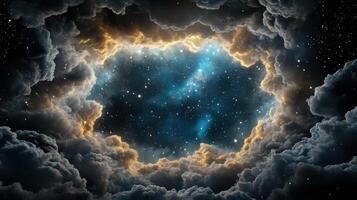 A beautiful blue and yellow nebula in the sky photo