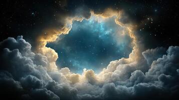 A beautiful blue sky with clouds and stars photo