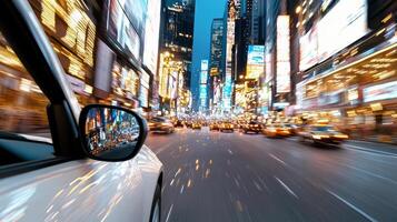 A car driving down a busy street at night photo