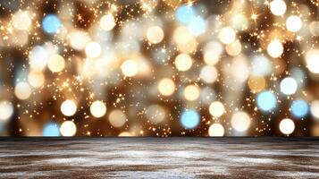 Christmas lights background with snow and lights photo