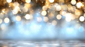 Golden lights on a stage background photo