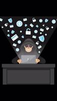 Hacker With Computer Stealing Passwords And Breaking In Confidential Data On Vertical On Alpha Channel 2D Cartoon Animation video
