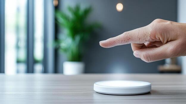 A person touching a button on a smart light photo