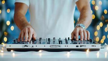 A dj mixing music on a dj mixer photo