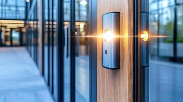 A door with a light on it in a building photo