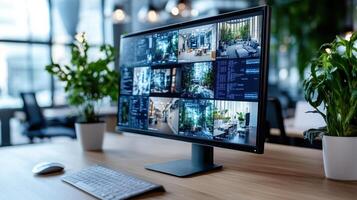 A computer monitor with multiple images on it photo