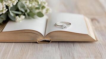 Wedding rings on an open book photo