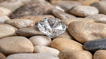 A diamond is sitting on top of some rocks photo