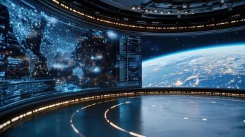 A large screen with a view of earth photo