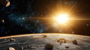 An image of the sun shining over the surface of the earth photo