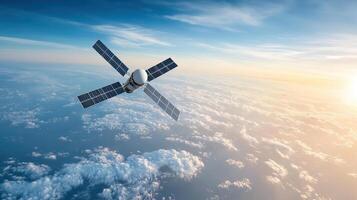 An aerial view of a satellite in the sky photo