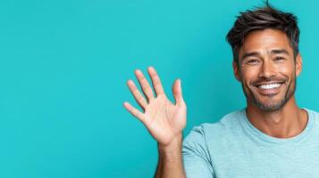 A man is waving his hands in the air photo