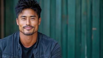 A man with a black shirt and black jacket photo